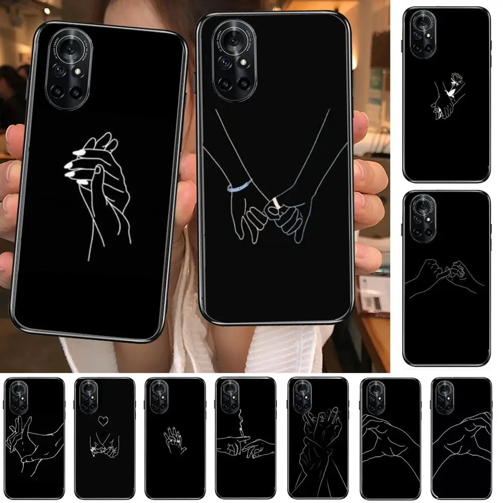 

Minimalist Line Couple Hand Clear Phone Case For Huawei Honor 20 10 9 8A 7 5T X Pro Lite 5G Black Etui Coque Hoesjes Comic Fas