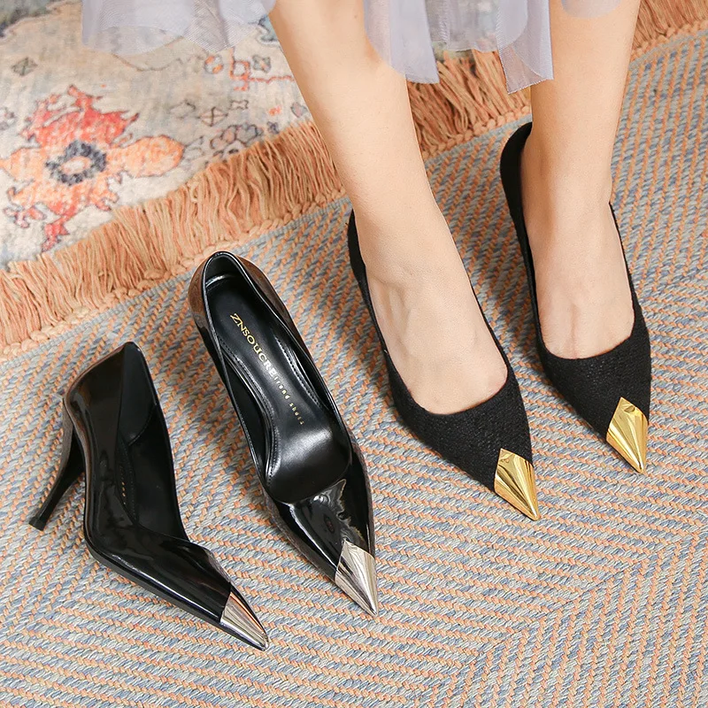 

Casual Heels Women's Shoes with Spikes Shallow Mouth Sandals Ladies 2022 Brief Pumps Lace-Up Slip On Comfortable Pointed African