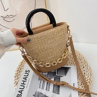 womens bag 2022 new korean fashion woven portable straw newspaper ins popular simple foreign style single shoulder bag shopper