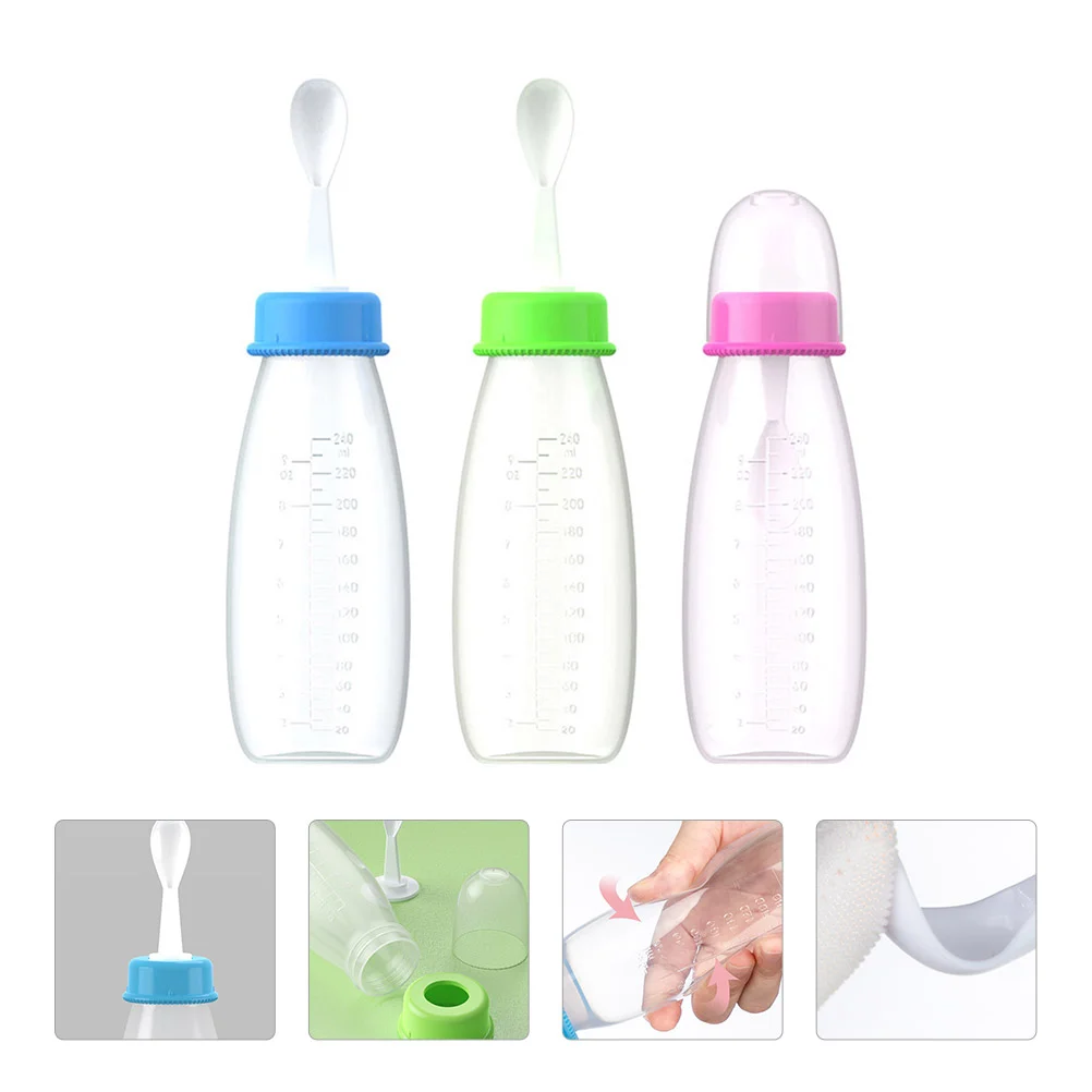 

3 Pcs Rice Cereal Bottle Squeeze Feeder Nursing Bottles Infant Baby Plastic Spoon Feeding