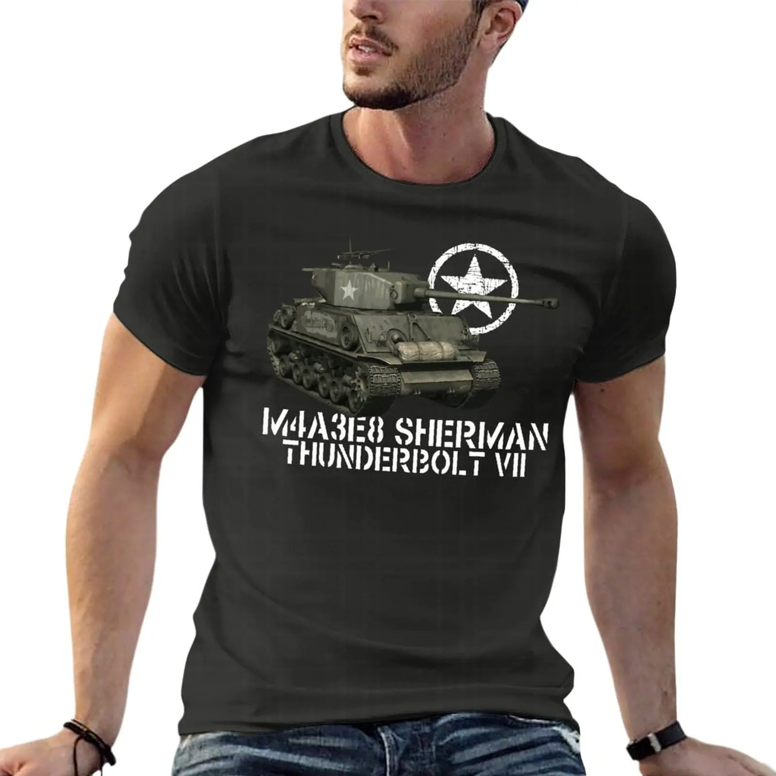

M4A3E8 Sherman Tank Oversize Tshirt Fashion Men'S Clothes 100% Cotton Streetwear Large Size Tops Tee