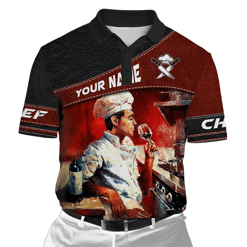Fashion Chef Skull 3D Print Men's Polo Shirt Summer Short Sleeve T-shirt Street Casual Polo Shirt Top  004
