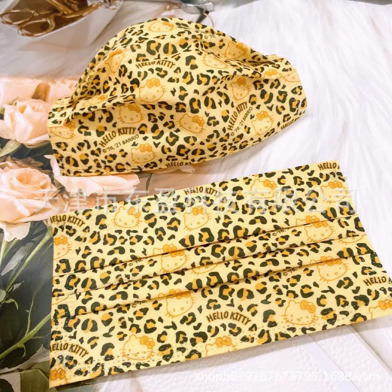 

50Pcs Anime Cartoon Leopard Kitty Color Mask Disposable Protective Three Layers Face Mask Dust Mask Boy Girl Gift No Box