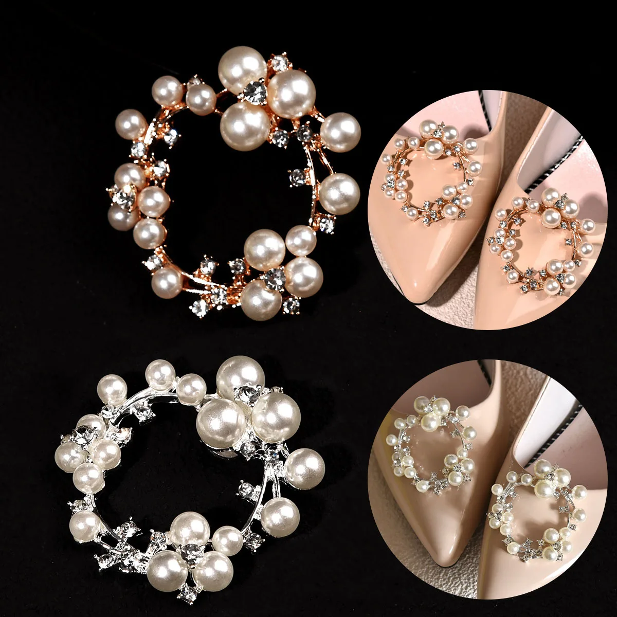 

2 Pair Charm Shoes Clip Pearl Shoes Accessories Rhinestone Women's Shoes Removable Shoes Buckle Bridal Shoes Decoration