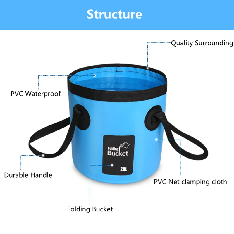 12L 20L Water Bag Portable Bucket Water Storage Carrier Bag Container Waterproof Camping Hiking Fishing Travel Fold Bucket Bags