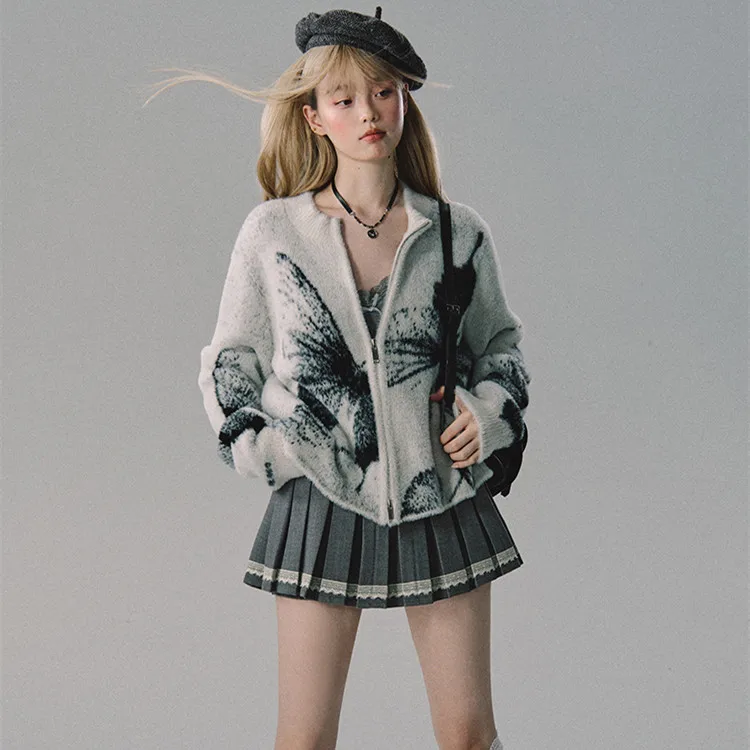 Кардиган Y2K в готическом стиле черный свитер на молнии с бабочками новые