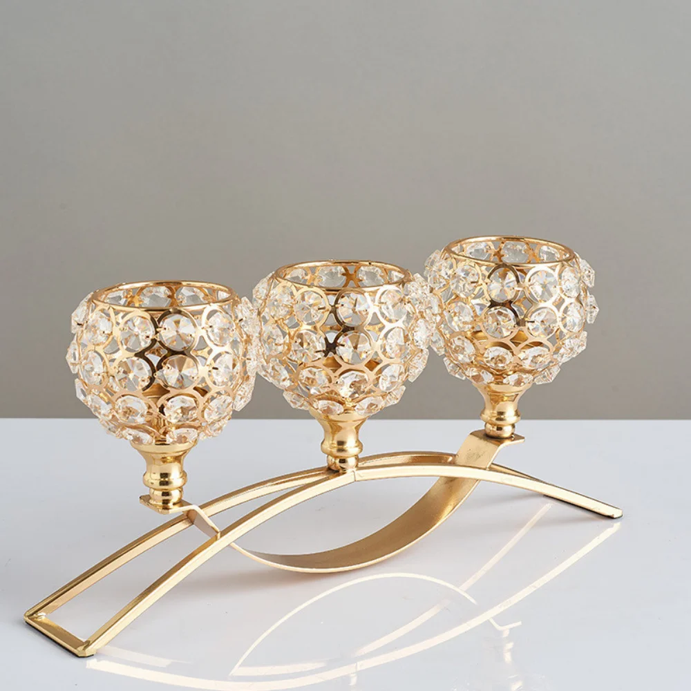 Luxury Crystal Table Centerpieces with Three Arms for Wedding Reception and Dinner Parties Centro De Mesa Decorativo De Comedor