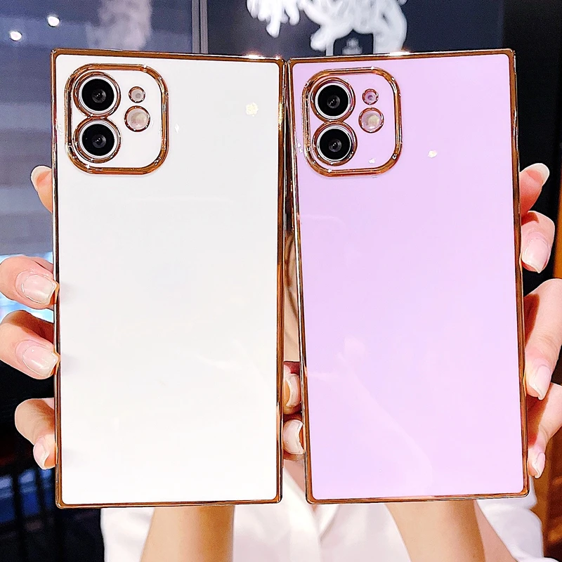 

Soft Square Electroplated Phone Case For iPhone 11 12 13 Pro Max XS X XR Max 7 8 Plus Mini SE 2020 Silicone Bumper Back Cover