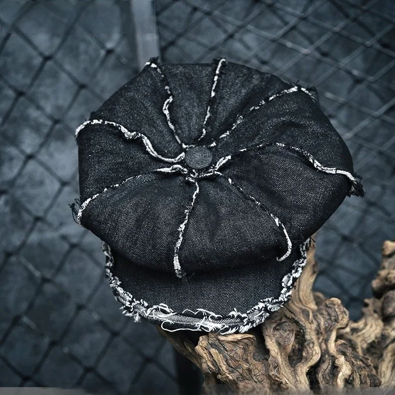 Denim Beret Washed Distressed Octagonal Cap Autumn Winter Stylish Unisex Hat