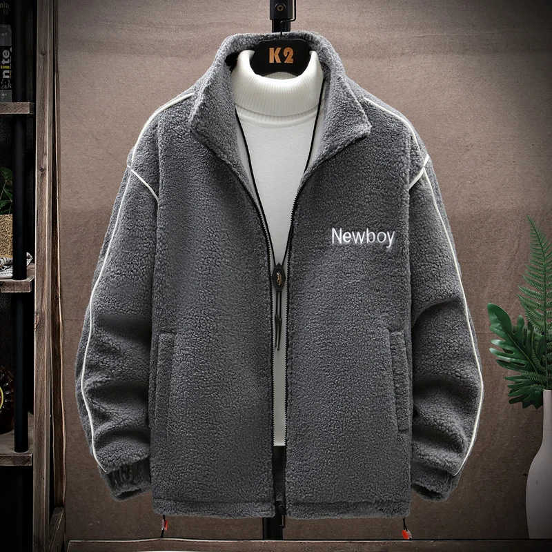 

New Winter Lamb Fleece Thickened Cotton Suit Men Loose Design Sense Lamb Wool Coat Lovers Cotton Coat