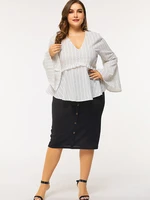 womens blouses plus size white stripe fashion ruffles long sleeve office shirts v neck elegant blouses or tops for woman