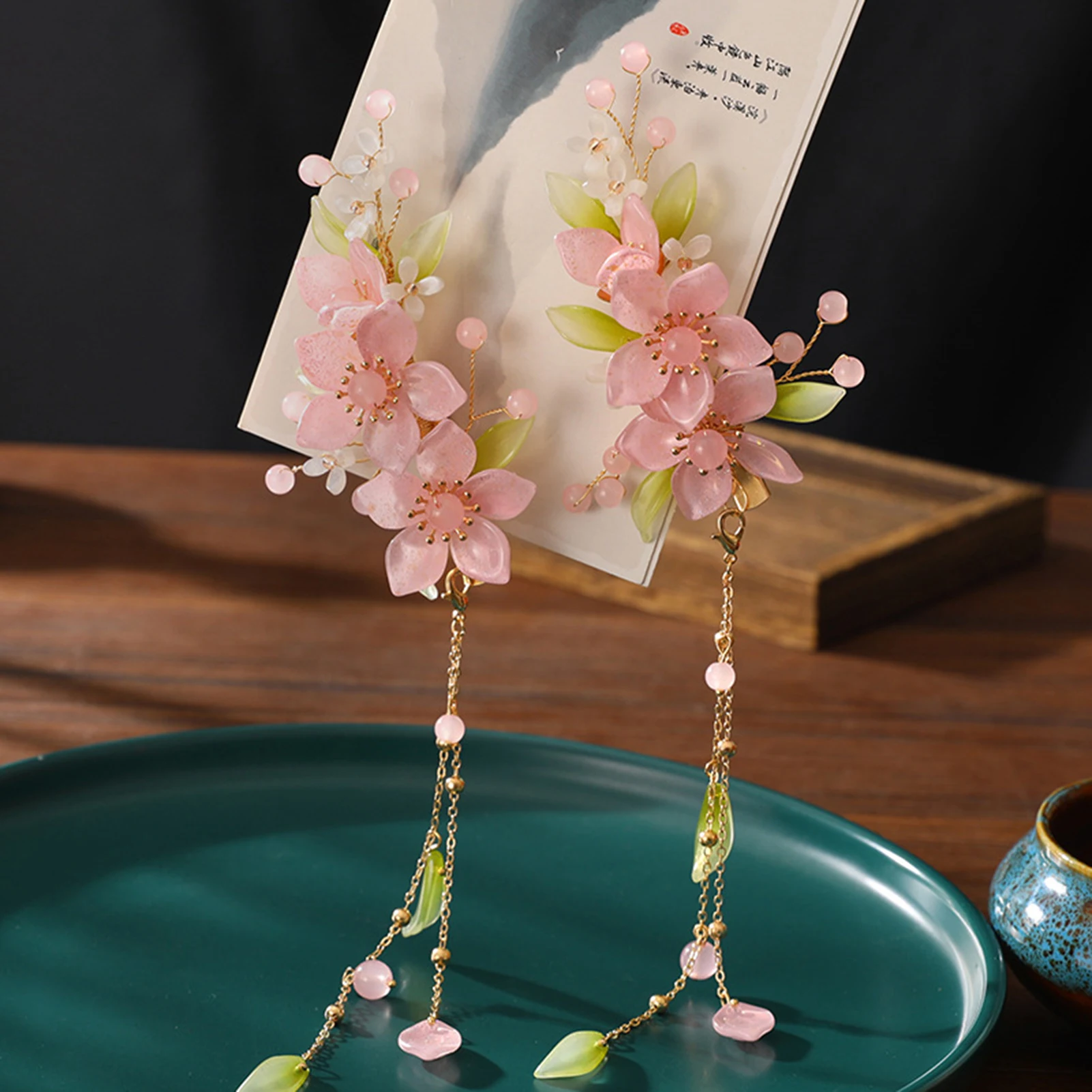 

Glaze Flowers Edge Clips Paired Hairpin Retro Hanfu Fringed Hair Weaving Jewelry for Wedding Banquet Party Cheongsam FS99