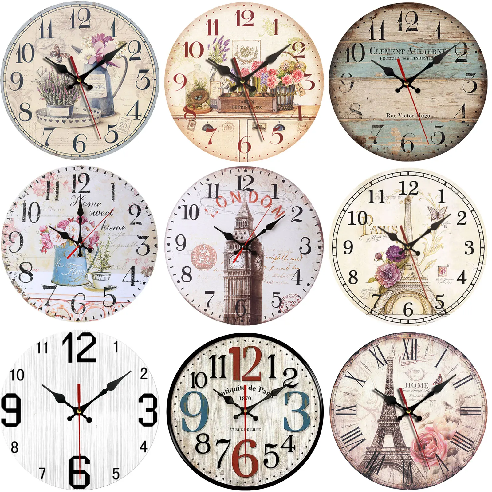 

30cm Silent Non-Ticking Wooden Wall Clocks Battery Operated Round Wall Retro Rustic Electronic Clock Decor for Living Room Study