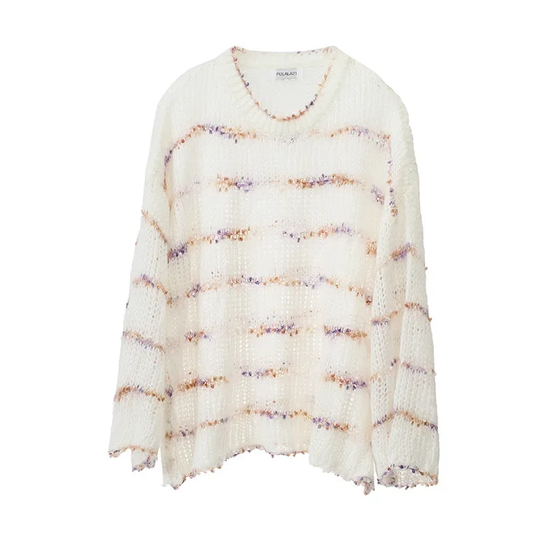 Женский свободный трикотажный свитер в полоску Повседневный пуловер оверсайз с