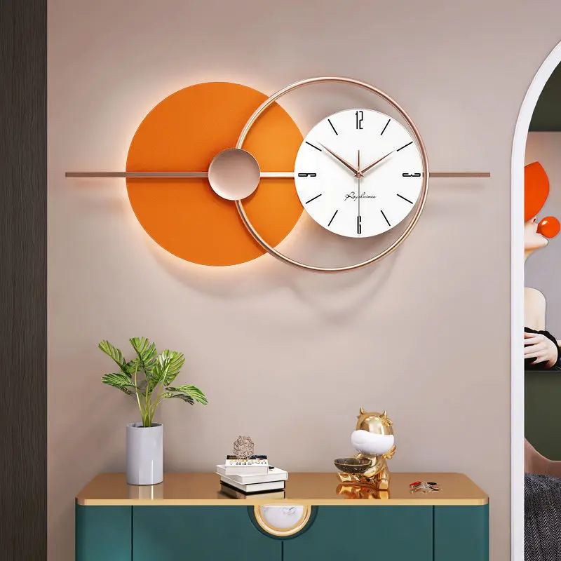 

Clocks Wall Home Decor Cartoon Deer Living Room Decoration Creative Hanging Orange Round Transverse Glass Surface Mute Clock