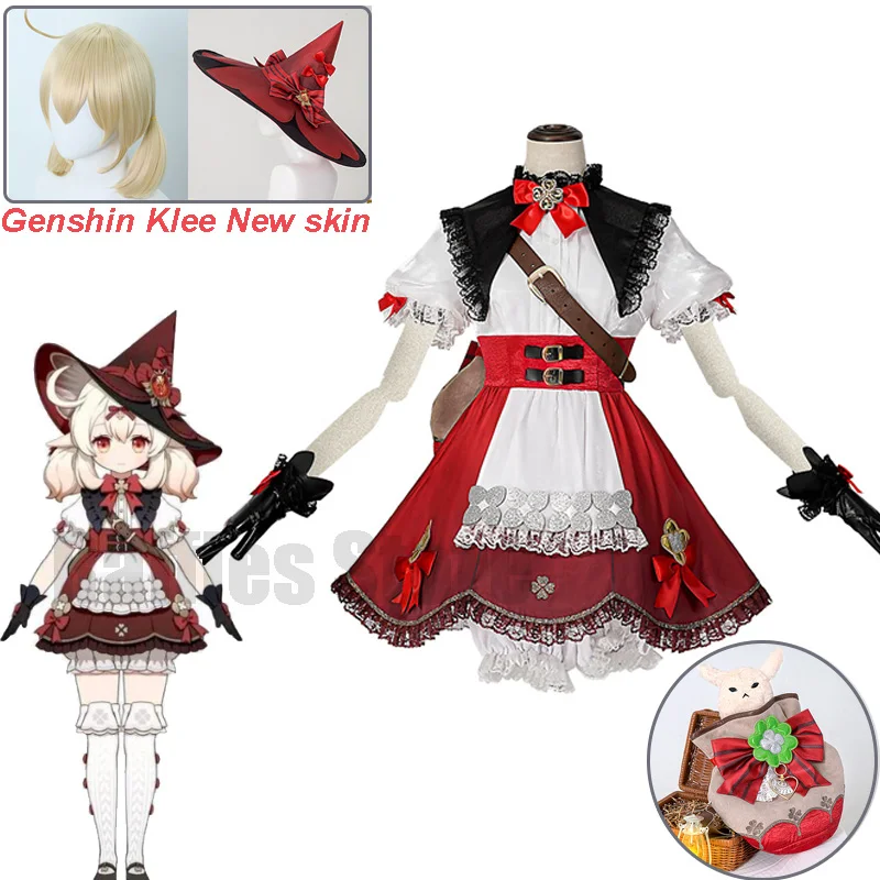 

Genshin Impact Klee косплей костюм парик маленькая ведьма новая кожа Косплей красная милая Лолита платье шляпа сумка Kawaii Хэллоуин наряды