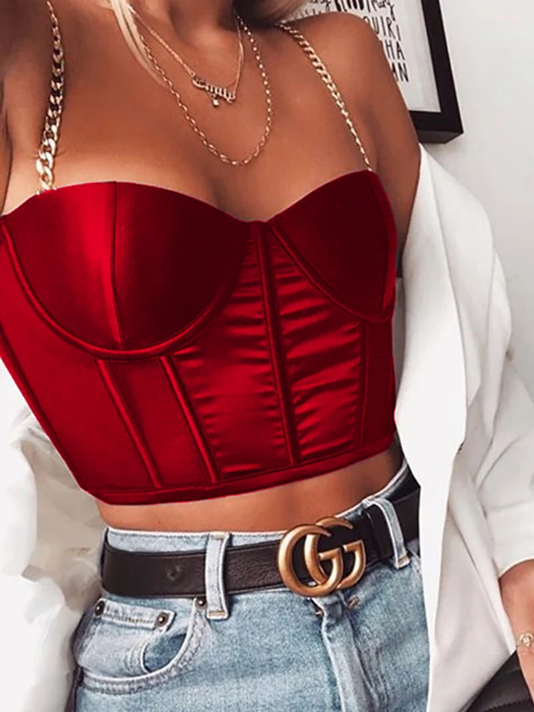 Женский укороченный топ-бюстье NewAsia черный топ на бретельках с цепочкой