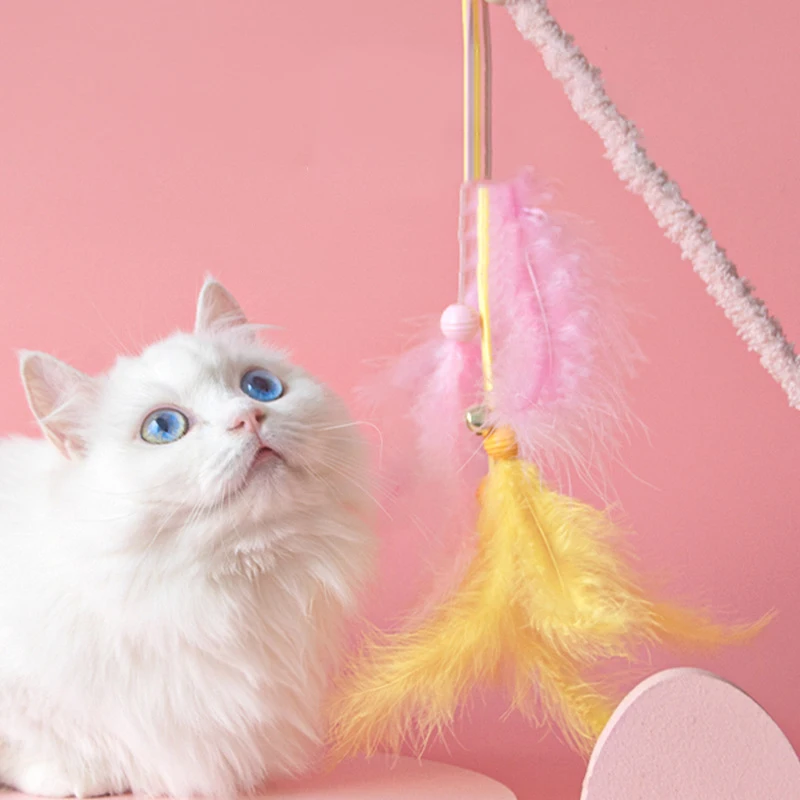 

Игрушка для кошек с перьями, Интерактивная игрушка для кошек, дразнящая котят, игрушечная палочка с разноцветными перьями, палочка для дразнивания кошек, товары для домашних животных