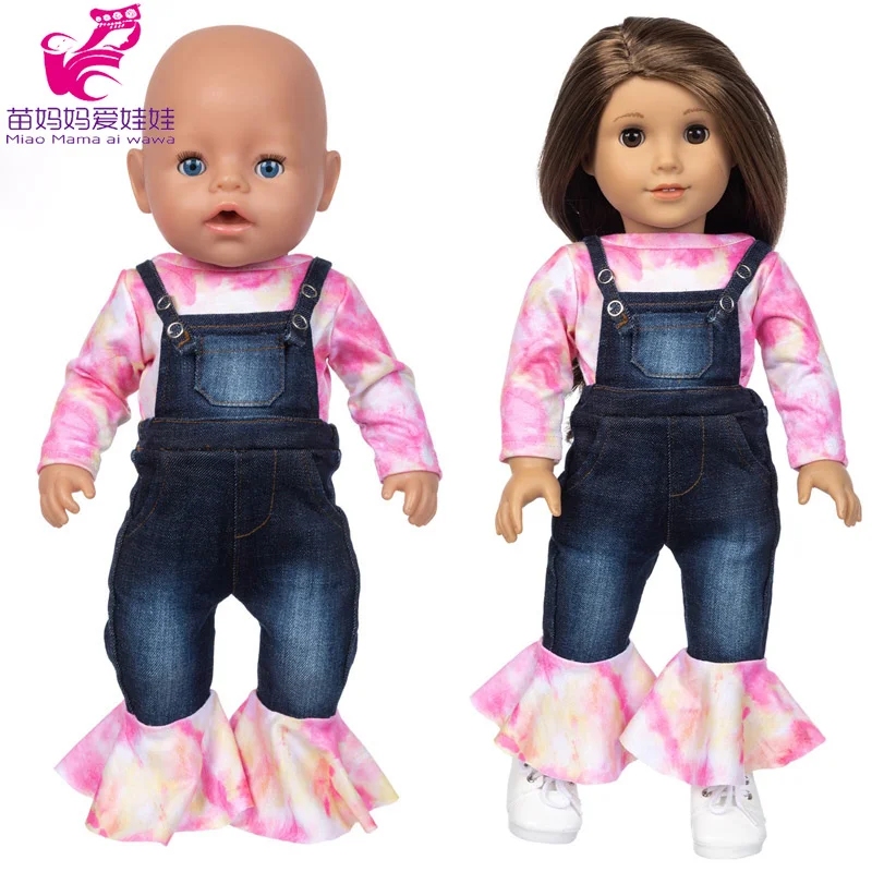 

Одежда для кукол, джинсы 43 см, рубашка, комбинезон для девочек 18 дюймов, джинсовый костюм, Подарочная игрушка для маленьких девочек