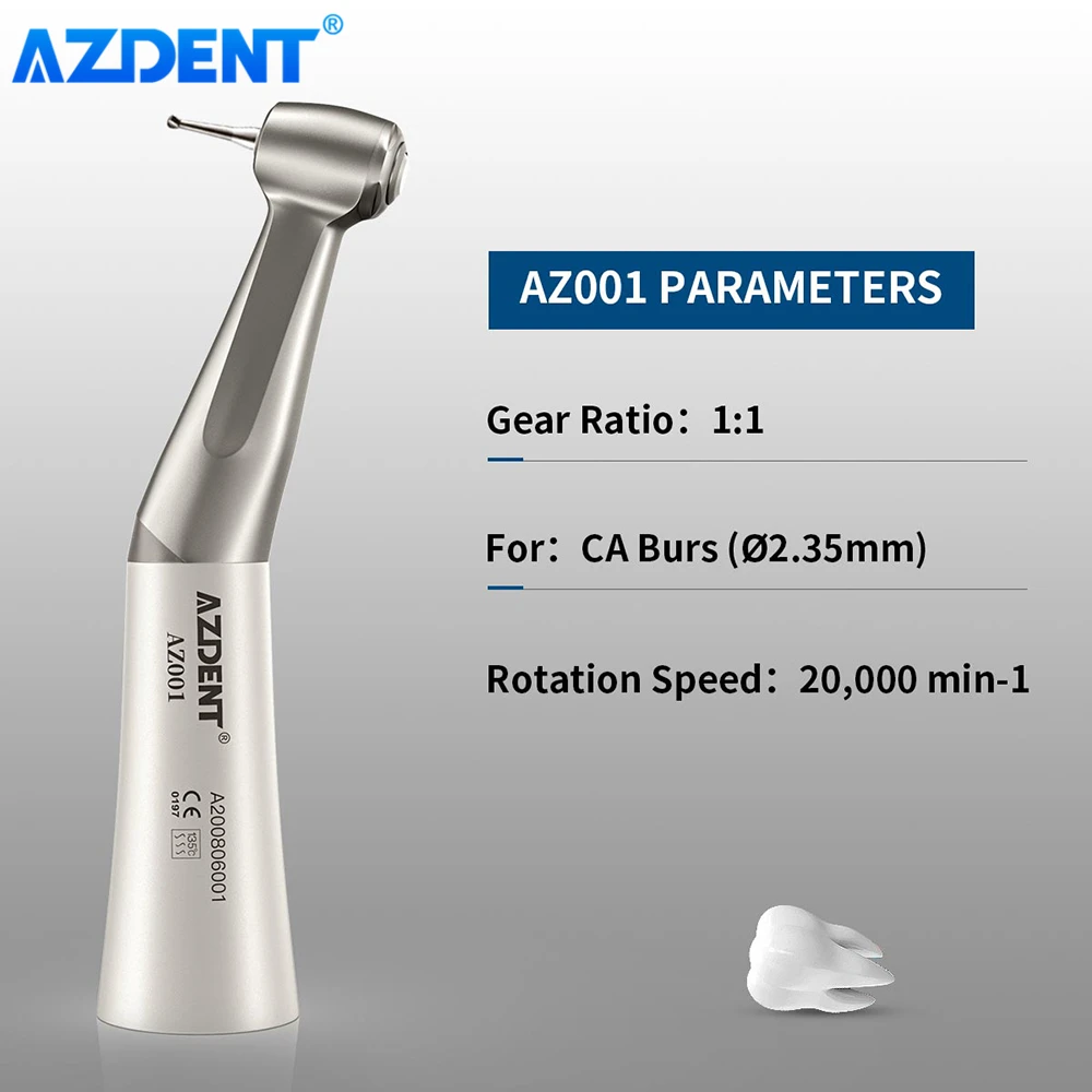 AZDENT Dental 1:1 Contra Angle Low Speed Handpiece Push Button External Water Spray Bur 2.35mm Dentistry Tool Dentists Supplies
