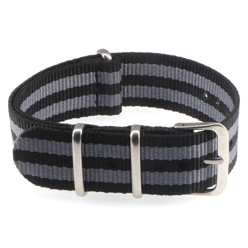 18mm 20mm  NATO Army Sports brand Nylon fabric belt accessories belt buckle bands 007, James bond. black 20mm watch strap