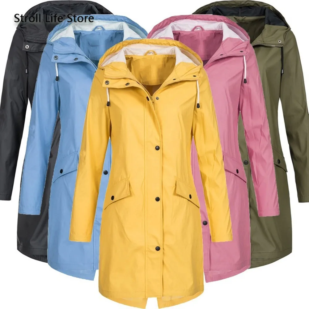 

Long Women Raincoat Waterproof Rain Jacket Windbreaker Women Rain Coat Windcoat Bike Woman Coats Corta Vento Feminina Gift