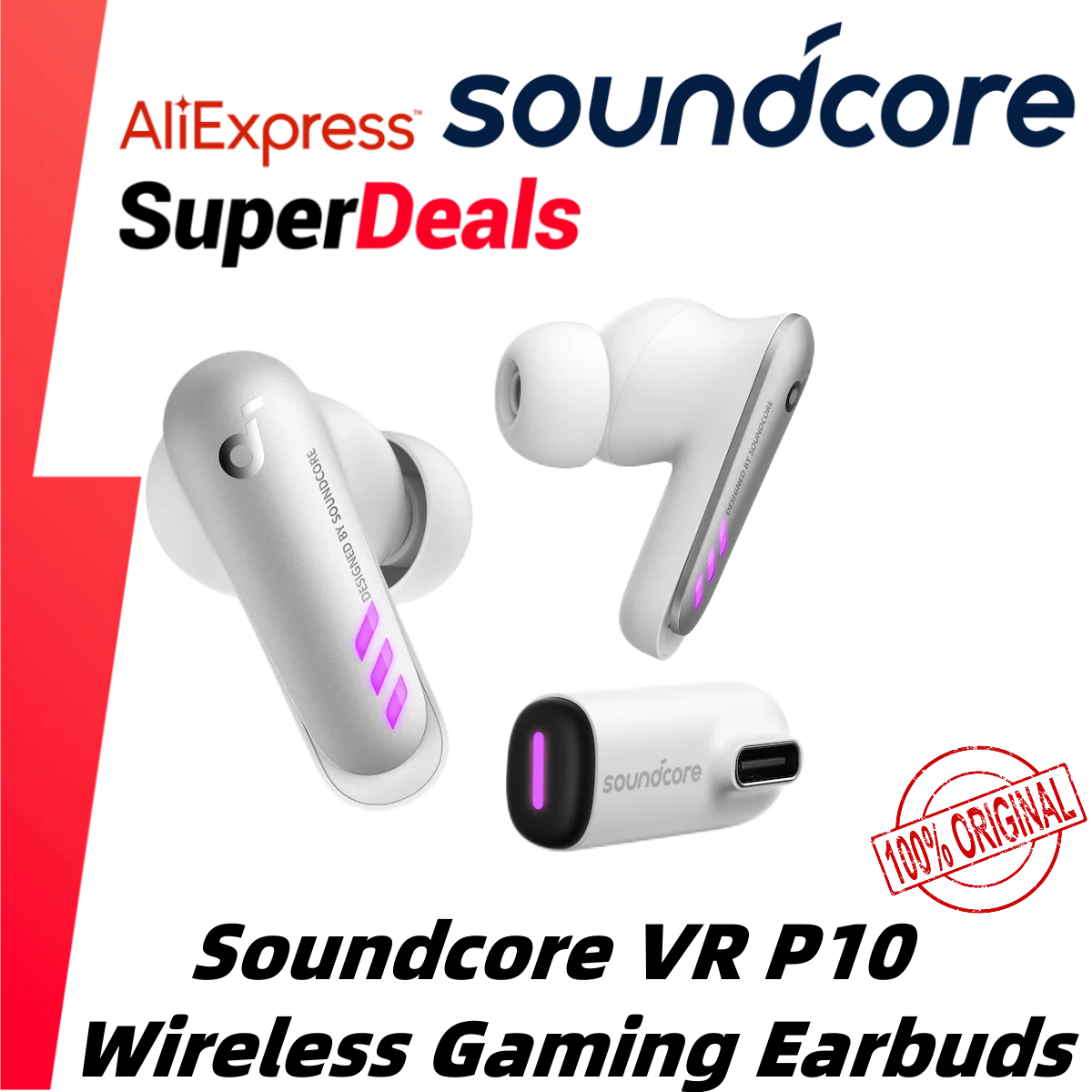 

Soundcore VR P10 Wireless Gaming Earbuds 30ms Low Latency Dual Connection Bluetooth Accessories for Meta Oculus Quest 2 adapter
