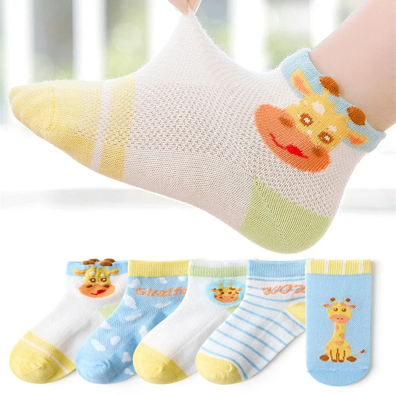 

5 Pairs/Lot Children Cotton Socks For 1-12Y Summer New Kids Fashion Girl Boy Baby Teen Cozy Soft Cute Cartoon Student Mesh Socks