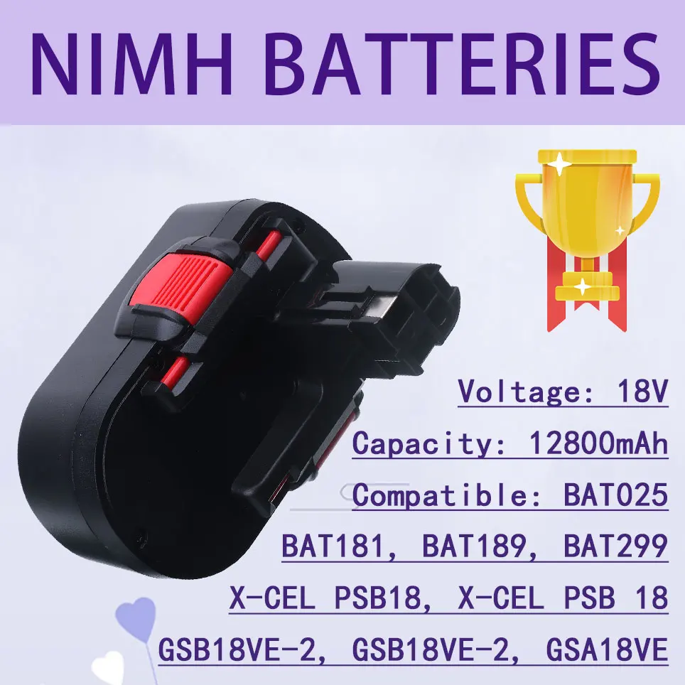 

For Bosch 18V 12800mAh BAT025 Rechargeable Battery Ni-CD Power Tool Bateria For Drill GSB 18 VE-2, PSR 18VE, BAT026