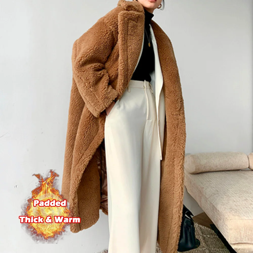 

Luck A Women Winter Longer Faux Fur Warm Coat Long Sleeve Female Thick Teddy Bear Coat Casual Loose Oversize Outwears