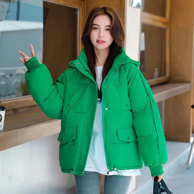 

Women's Down Puffer Jackets Winter Korean Fashion Thicken Warm Bubble Ladies Cropped Coat Cotton Padded Outwear Parkas