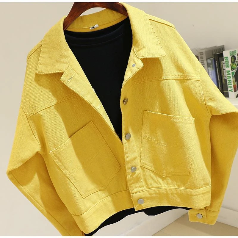 

Spring And Autumn Candy Versatile Yellow Denim Jacket Women Thin Coat Lady Loose Tops