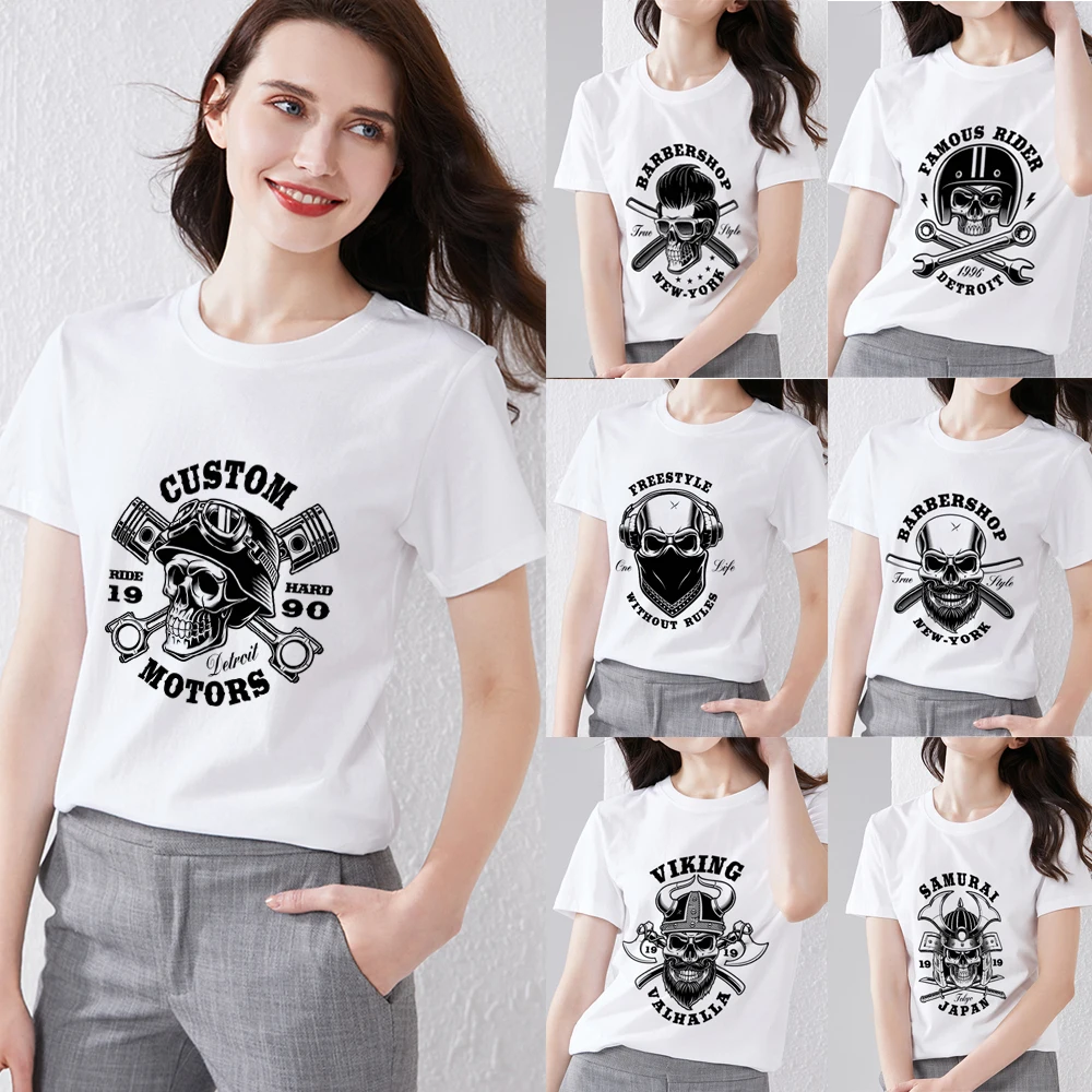 

Women's T-shirt Fashion Oversized t shirt Round Neck Ladies Casual All-match Pirate Skull Printed Graphic Series Female Clothes