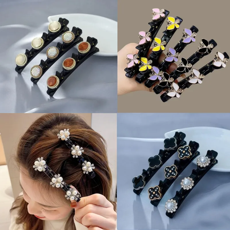 

Sparkling Crystal Stone Braided Hair Clips Double Bangs Braided Barrettes Hairpins Women Girls Headwear Hair Styling Accessories