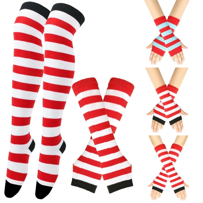 

Thigh High Socks For Women Arm Sleeve Gloves Fingerless Thigh High Stockings Striped Stockings Over Knee Overknee Socks