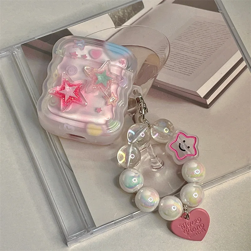 

3D Pink Stars Jelly Sweet Girls Cover for Airpods 1 2 3 Pro 2 Earphone Soft Case for Air Pod Pro Case with Ornament Keyring NEW