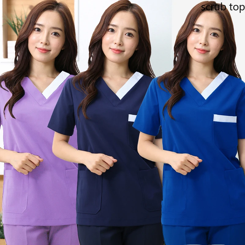 

S-4XL Plug Size Medical Uniform Women Scrub Shirt Short Sleeve Nursing Clothes Cotton Doctor Costume Hospital Workwear Dentistry