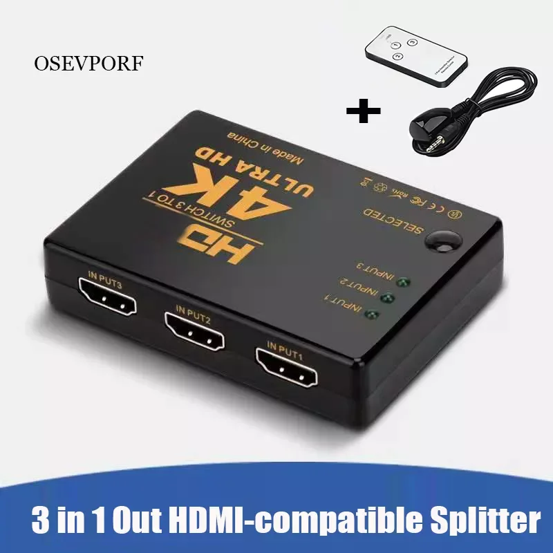

HDMI-compatible Switch Splitter 3 in 1 Out Port Hub for PC DVD PS3 PS4 HDTV Xbox 3 Port 1080P Switcher With Remote Control