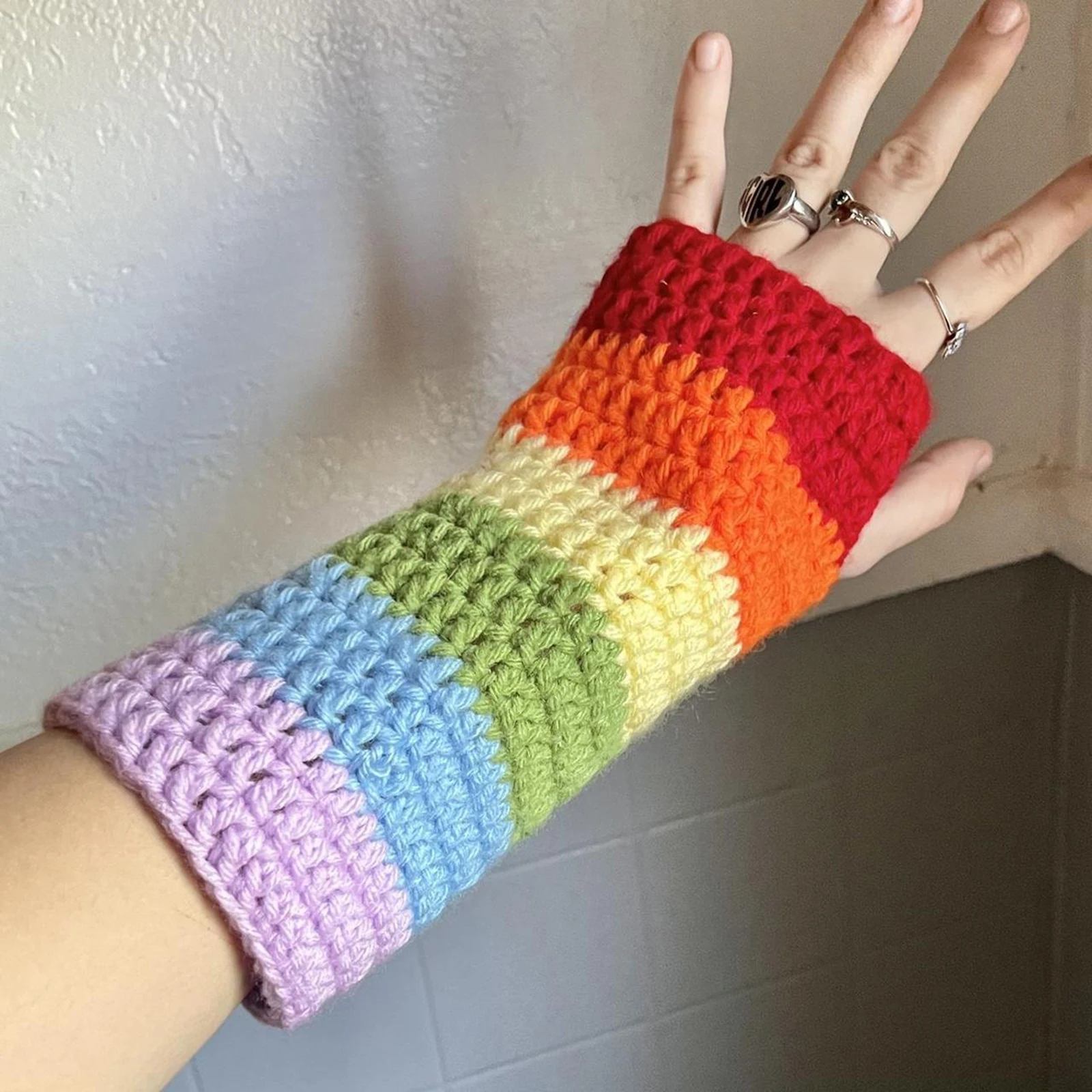 

Dourbesty 2000s Y2k E-girls Cute Gloves Women Knitted Wrist Warmers Korean Fashion Music Festival Accessories Gloves 26x10cm