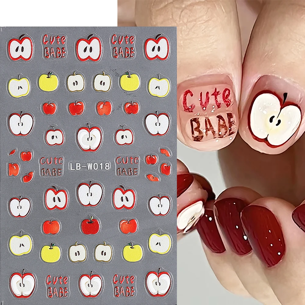 5D наклейки для дизайна ногтей с яблоками красные буквы яблока слайдеры Красочные цветы гибискуса наклейки для ногтей милые украшения для маникюра