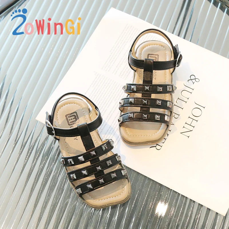 

Детские сандалии с заклепками для девочек, Модные дышащие шлепанцы для начинающих ходить девочек, размеры 22-31