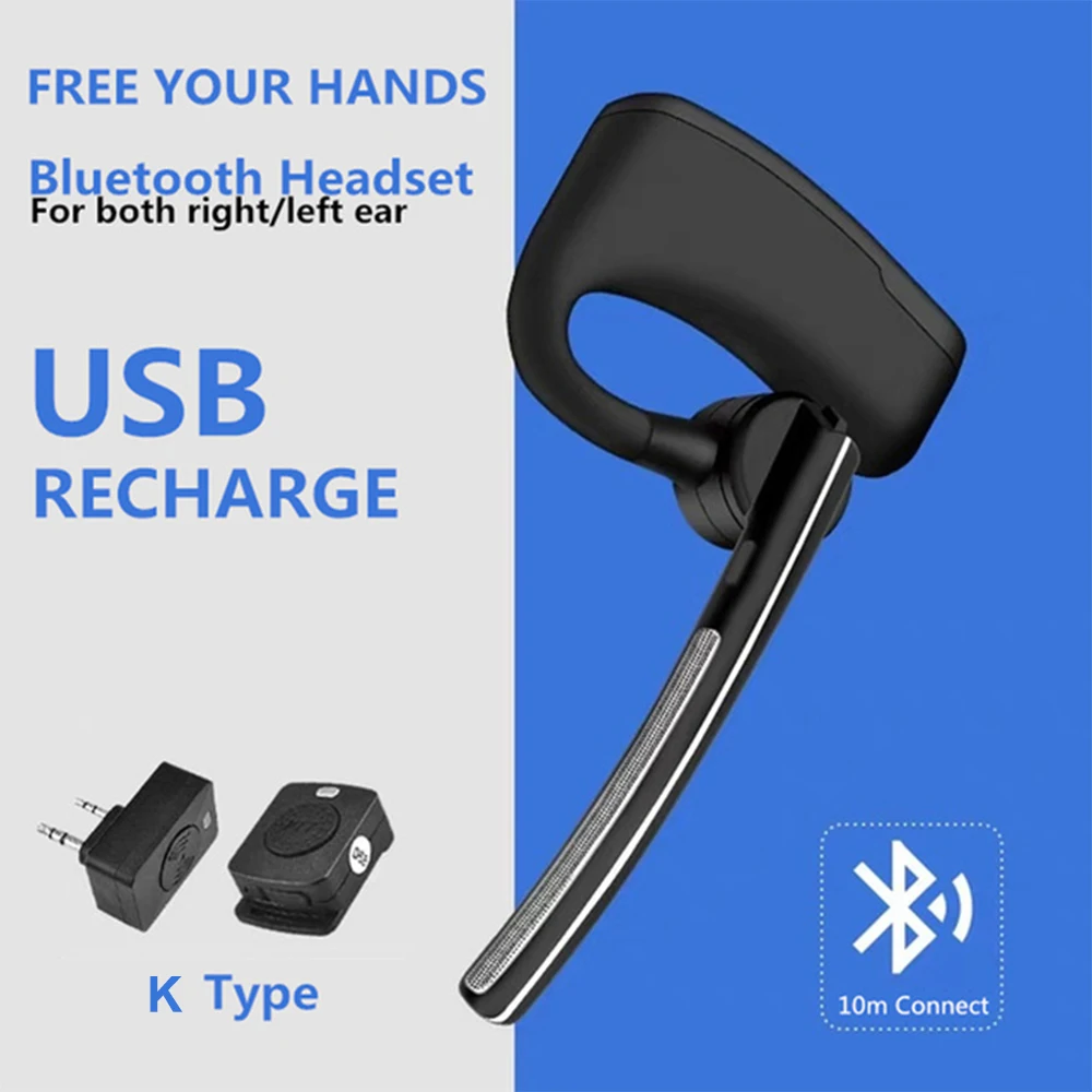Baofeng Wireless Bluetooth Headset Walkie Talkie Earphone PTT Two Way Radio K Type Headphone With Mic For UV5R UV82 bf888s Phone
