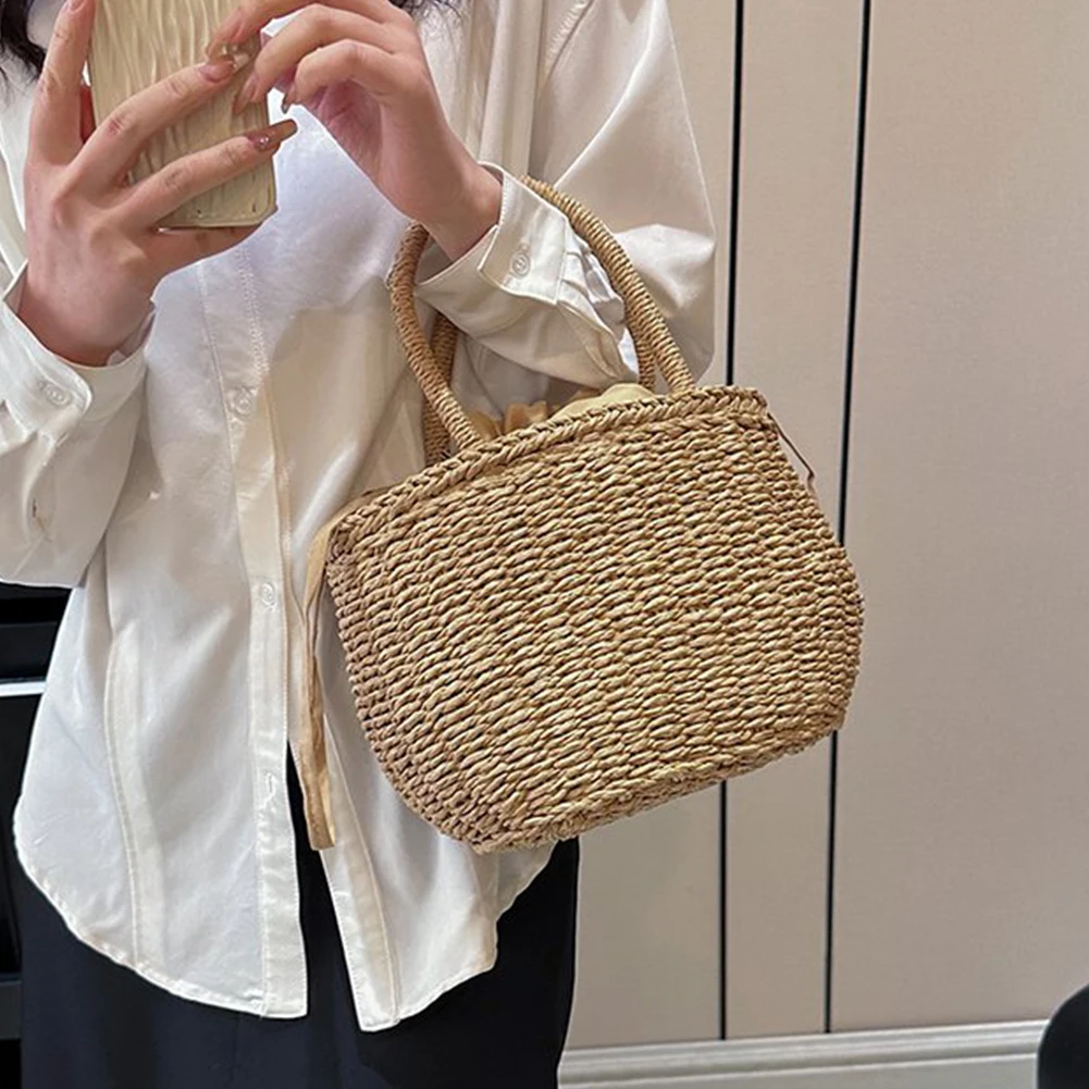 

Женская сумка с ручками, вместительная кожаная сумка-тоут на шнурке, износостойкая плетеная легкая дышащая прочная дамская сумка для покупок
