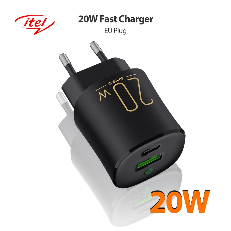 

itel 20W Fast Charger EU Plug USB Charger Quick Charge 3.0 For Phone Adapter QC PD Dual Ports Fast Charging Portable Adapter