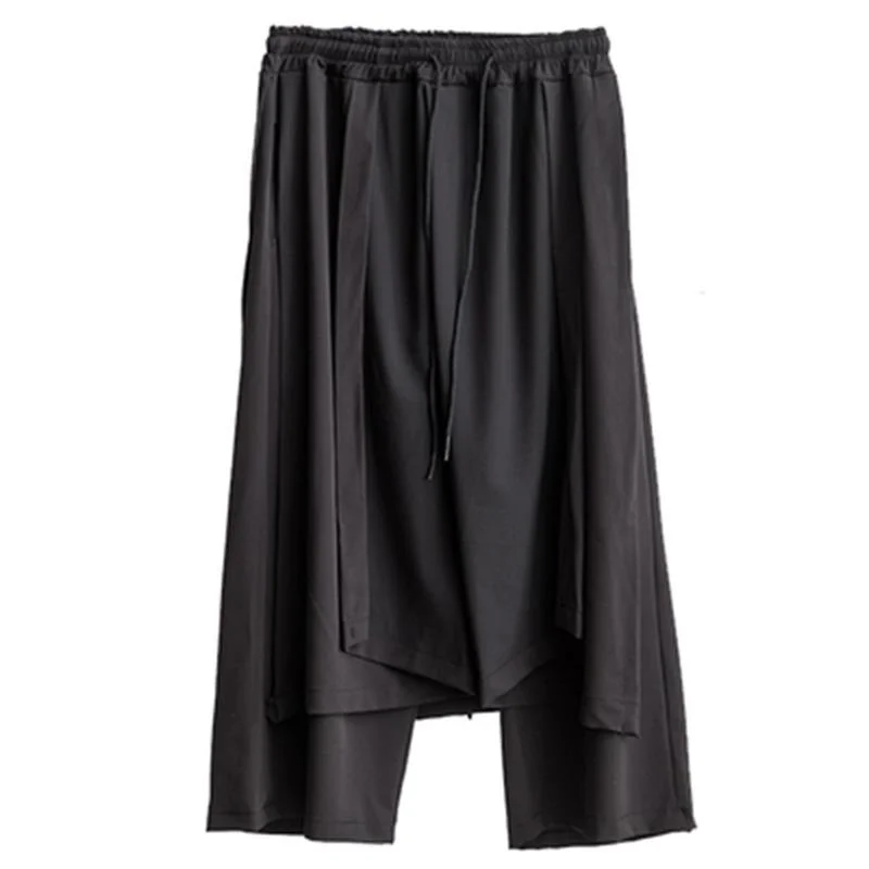 Брюки асимметричные с широкими штанинами юбка-кюлоты поддельными модные мужские
