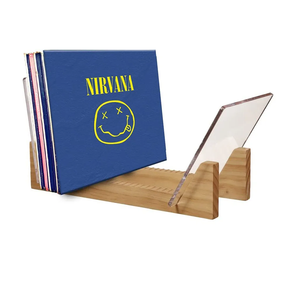 Vinyl Record Storage Holder Stacks up to 50 Albums 7 or 12 inch LPs  Solid Wood Organizer with Clear Acrylic Ends Vinyl Record