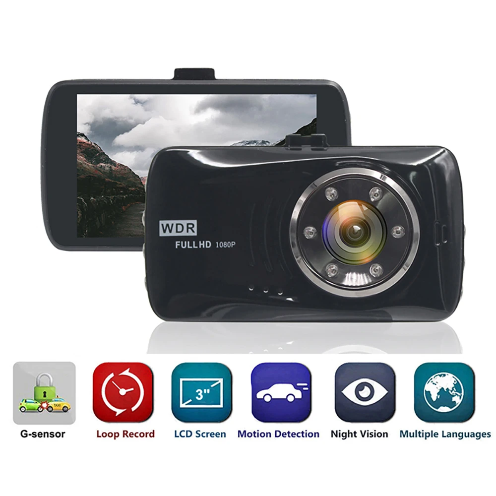 

Car DVR 3.0" Full HD 1080P Dash Cam Vehicle Camera Video Recorder Registrar Car Parking Monitor Car Motion Detector Night VisioN