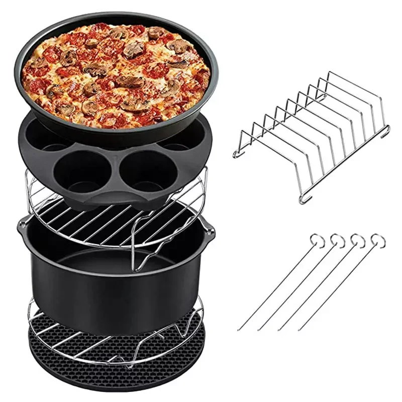 

7Pcs/Set 8 Inch Air Fryer Accessories For Gowise Phillips Cozyna Secura Fit All Airfryer 5.3QT to 5.8QT Pizza Pan Kitchen Tool
