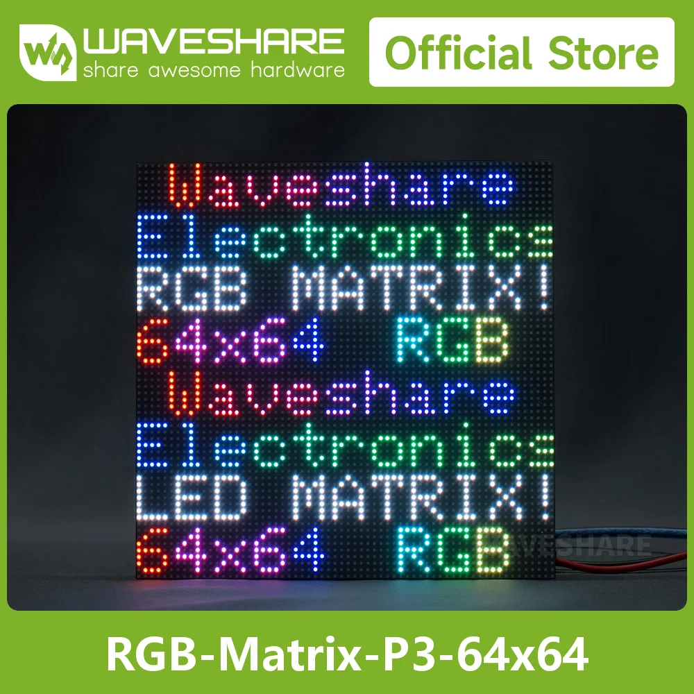 Фото Полноцветная светодиодная матричная панель Waveshare RGB, совместимая с Raspberry Pi и Arduino, 4096 отдельных RGB-светодиодов, шаг 3 мм. №1