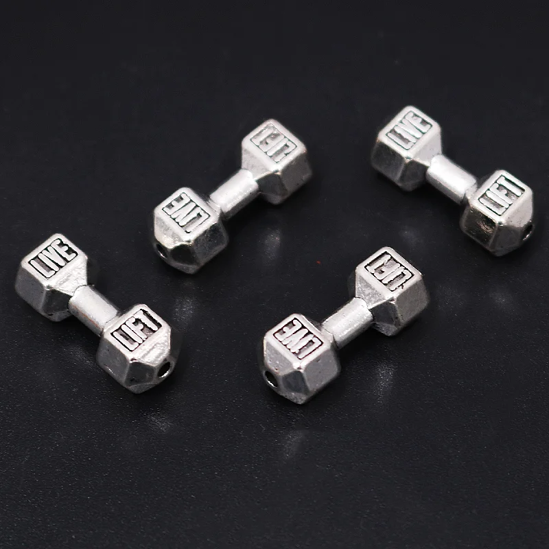 

10pcs Silver Plated Sports Equipment 3D Dumbbell 2mm Small Hole Spacer Beads DIY Charm Necklace Bracelet Jewelry Crafts Making